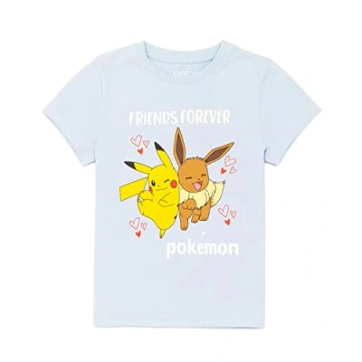 Afbeelding van Pokemon T shirt Meisjes Kids Pikachu Eevee Friends Game Blue Top 7 8 jaar