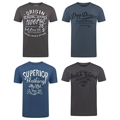 Afbeelding van riverso RIVLeon T shirt voor heren, pak met 4 stuks, ronde hals, korte mouwen, print, 100% katoen, regular fit, groen, blauw, wit, grijs, rood, oranje, S, M, L, XL, 2XL, 3XL, 4XL, 5XL, 4XL