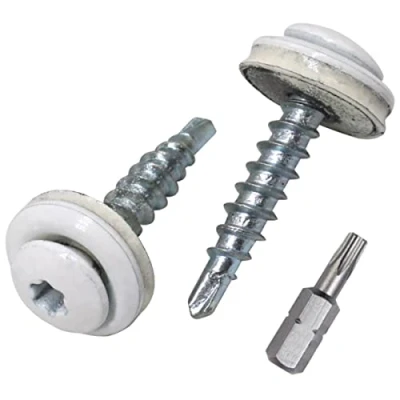 Afbeelding van SKIR&#039;CO (40 stuks) dakschroeven, 4,8 x 28 mm geschilderde zelfborende schroeven met EPDM ringen, torx kop (zuiver wit RAL 9010)