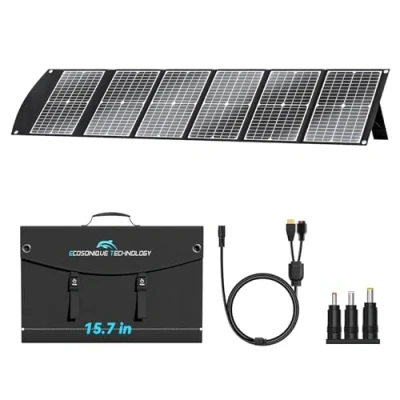 Afbeelding van Ecosonique Draagbaar zonnepaneel, 100 W, DC/QC 3.0 USB A en C, opvouwbaar, met afneembare powerhub, IP67 weerbestendig zonnepanelen voor camping, outdoor
