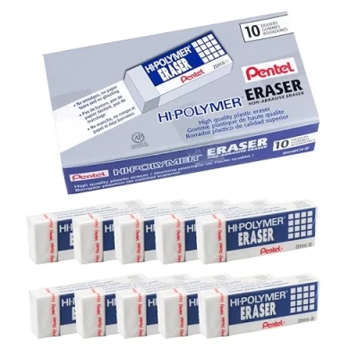 Afbeelding van Pentel Hi Polymeer Blokwisser, groot, wit, verpakking van 10 ZEH gummen (ZEH10PC10)