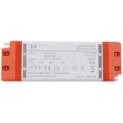 Afbeelding van SeKi 24 V DC 30 W 1,25 A constante spanning LED driver TRIAC dimbaar, transformator, schakelvoeding; geen minimale belasting, ruis/led flikkering, MM goedkeuring