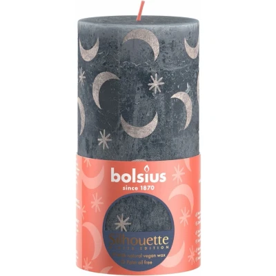 Afbeelding van Bolsius Silhouette Stompkaars Met Print 13X6.8 Cm Leisteenblauw