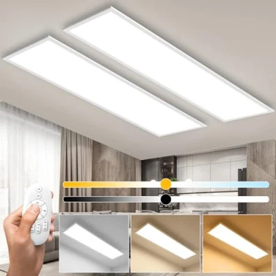 Afbeelding van Dimbare led plafondlamp, paneel met geheugenfunctie (100 x 25 cm), ultra platte lampen, hoge helderheid, kantoorverlichting, 2700 K 6500 K, gelijktijdige bediening voor restaurant, klaslokaal,