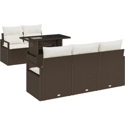 Afbeelding van vidaXL 6 delige Tuin Sofa Set met Kussens Bruin Poly Rieten, 2 zits Rieten