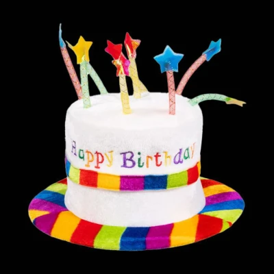 Afbeelding van Kinderhoed regenboog taart happy birthday