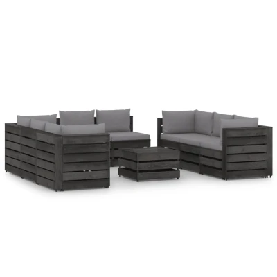 Afbeelding van 9 delige Loungeset met kussens grijs geïmpregneerd hout