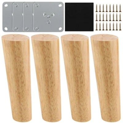 Afbeelding van Meubelpoten van hout, 4 stuks, kegel, tafelpoten, massief 15 cm, conisch, kastpoten met schroeven en viltglijders voor kast, bank, stoel, bed, voetenbank (cilinder)