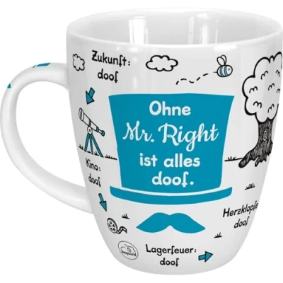 Afbeelding van Sheepworld mok &quot;Ohne Mr Right ist alles doof&quot; Porselein, 45 cl voor koffie en thee, met spreuk, bruiloft 46511
