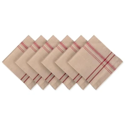Afbeelding van DII Franse Stripe Tafelblad Collectie Boerderij Stijl Eettafel Linnen Servetset, 20x20, Taupe/Rood, 6 delig