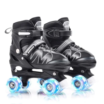 Afbeelding van ERNAN Rolschaatsen kinderen Rollaarzen, 8 oplichtende wielen en 4 maten verstelbaar. voor kinderen, beginners, geschikt binnen buiten (wit, M)