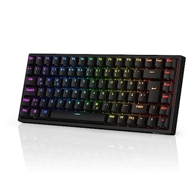 Afbeelding van RK ROYAL KLUDGE RK84 DE 75% gaming toetsenbord, 85 toetsen TKL, Bluetooth mechanisch, rode schakelaar, RGB achtergrondverlichting, 2,4 GHz voor Mac en Windows, zwart