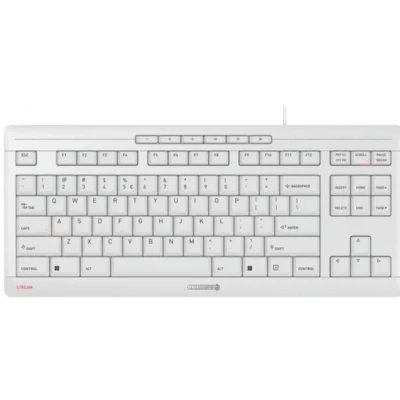 Afbeelding van CHERRY STREAM KEYBOARD TKL, Internationale indeling, QWERTY toetsenbord, bedraad Blue Angel, SX schaarmechanisme, fluisterstille toetsaanslag, wit grijs