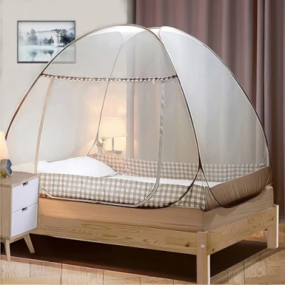 Afbeelding van Digead Opvouwbaar Klamboe, 100x200cm Draagbaar Reismuggennet, Eenvoudig te Installeren, Universele Yurt Klamboe Bruin Rand