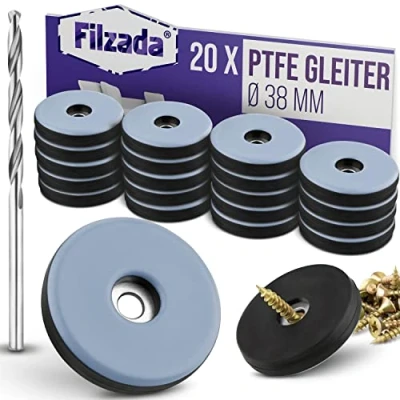 Afbeelding van Filzada® 20x Teflon glijders om te schroeven Ø 38 mm (rond) meubelglijders/tapijtglijders PTFE (Teflon) incl.