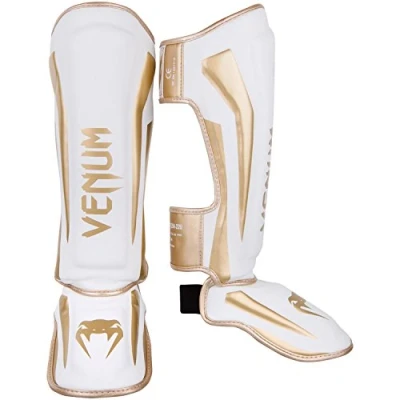Afbeelding van Venum Elite Kickboks Scheenbeschermers Wit/Goud XL