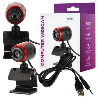 Afbeelding van Setty Webcam met microfoon voor games, live streaming, videogesprekken, conferenties, afstandsbediening, 360 graden camera, compatibel Skype, FaceTime, Zoom, Teams, YouTube, USB aansluiting, pc,