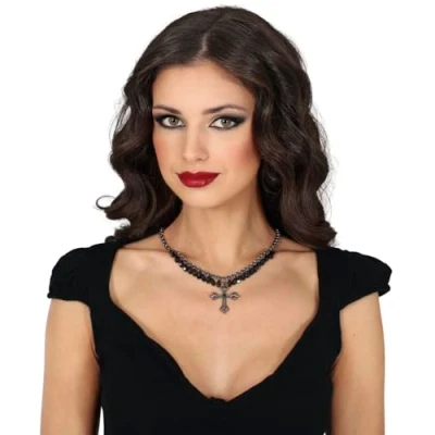 Afbeelding van Halloween Halsketting Kruis Black Stones
