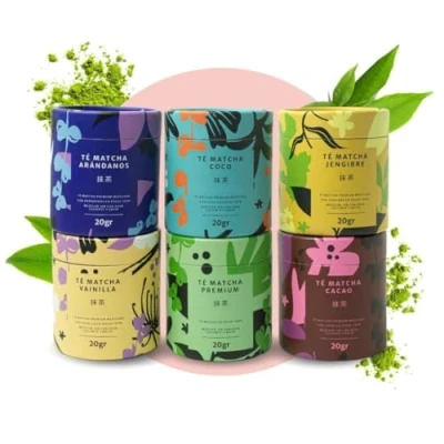 Afbeelding van Matchaflix Smaakverpakking theegroen in poedervorm premium matcha thee, vanille, thee bosbessen, gemberthee, cacao en coco geschenken
