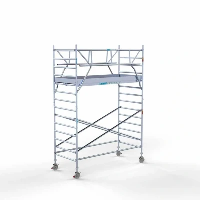 Afbeelding van Professionele alu rolsteiger 1.35x3.05x5.20m werkhoogte incl. dubbele voorloopleuning