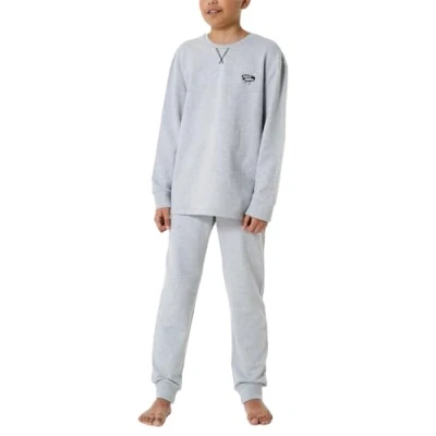 Afbeelding van Schiesser Jongenspyjama, warme kwaliteit badstof fleece interlock maat 140 tot 176 pyjamaset, grijs gemêleerd 181997,