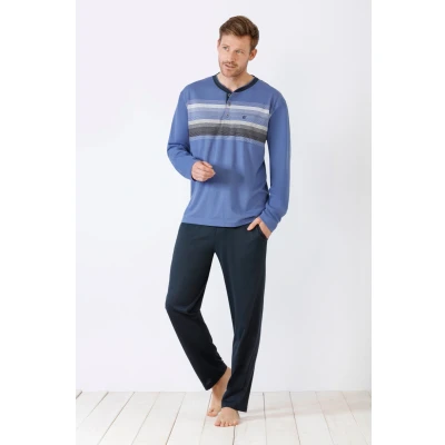 Afbeelding van Moderne blauwe herenpyjama van Hajo Blauw Maat 56