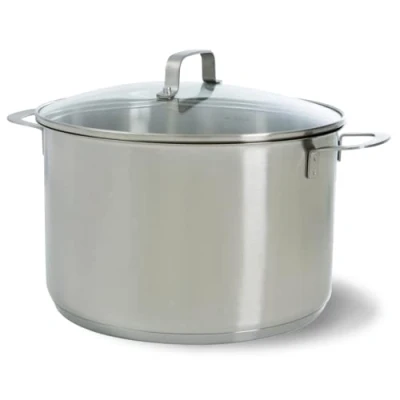 Afbeelding van BK Bistro soeppan 24 cm 6L inductie alle warmtebronnen tot 230 graden met glazen deksels RVS sandwichbodem stapelbaar zonder anti aanbaklaag maatverdeling PFAS vrij