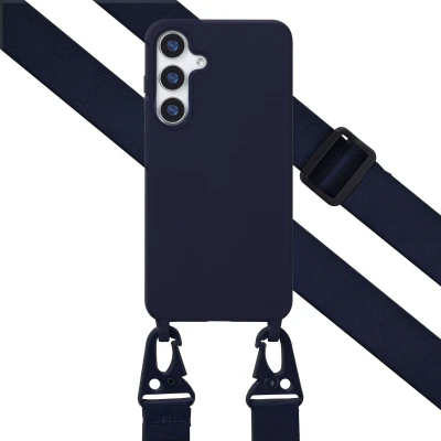 Afbeelding van Samsung Galaxy S25 Plus Hoesje Siliconen en TPU (zacht) Selencia Softcase/Koordhoesje/Backcover Donkerblauw Telefoonhoesje