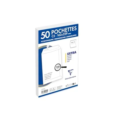 Afbeelding van Clairefontaine 824250C Pakket van 50 Witte Enveloppen C5 162x229 mm Zelfklevend 120 g/m²