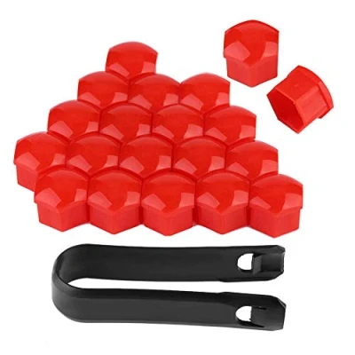 Afbeelding van Moerdoppen, autowielmoerbescherming, 20 stuks autobanden, ventieldoppen, autowielmoerdoppen, schroefdeksel, 19 mm wielboutdoppen, bouten, velgen op buitendecoratie, stofdicht, zwart (rood)