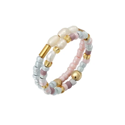Afbeelding van Elli Dames Ring set festival met zoetwater gekweekte parels bont in 925 sterling zilver