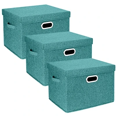 Afbeelding van TYEERS Grote Opbergdoos met Deksel, Opvouwbaar, Afwasbaar, Opbergbak 44x30x29 cm, Set van 3, Aqua Deep