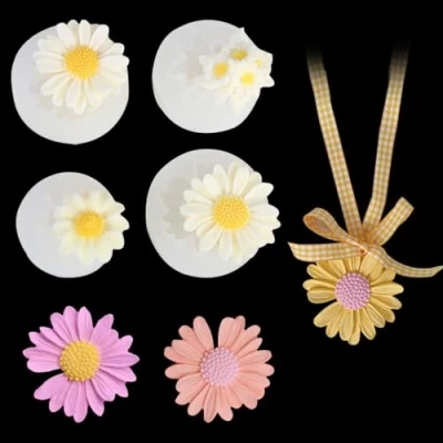 Afbeelding van FineInno 4Pcs Sunflower Silicone Moulds 3D Resin Casting Molds Daisy Fondant Epoxy Flower Keyring Mould with Holes Jewelry Pendant Craft DIY Set (4 stuks bloemvormen)