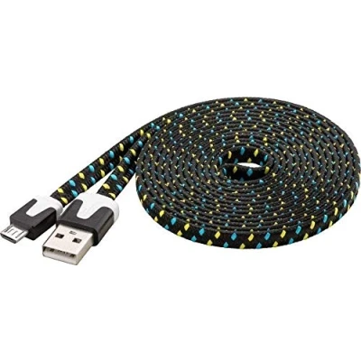 Afbeelding van PremiumCord USB Micro textiel platte verbindingskabel 2m, A stekker naar B stekker, 2.0 High Speed datakabel, AWG28, kleur zwart blauw geel, lengte 2 m