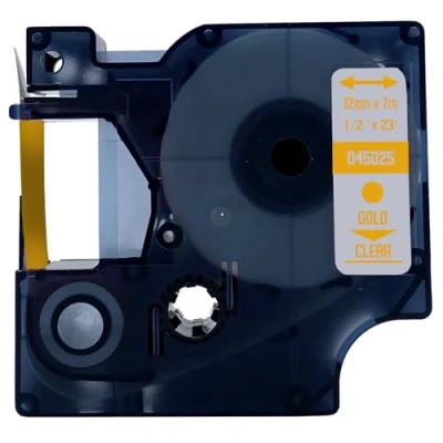 Afbeelding van DULA Dymo D1 45025 Compatible label tape 1 lettertape Goud op transparant 12mm x 7m