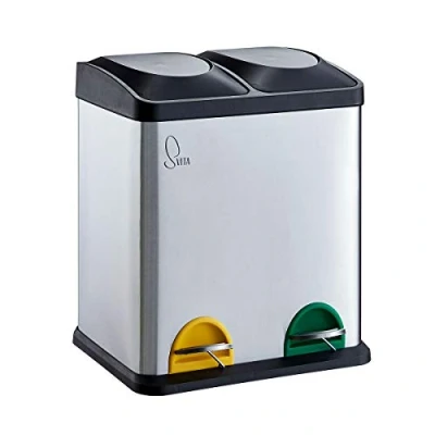 Afbeelding van SVITA TC2X15 Roestvrijstalen keukenemmer, 30 liter, zilver, 2 x 15 l, dubbele afvalemmer, delige vuilnisemmer, afvalscheiding met binnenemmer, grote pedaalemmer, keuken en badkamer