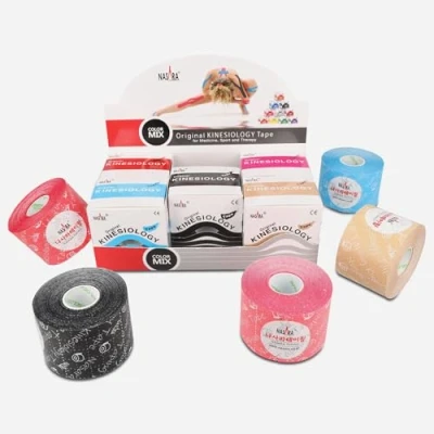 Afbeelding van Nasara Originele kinesiologische fysio sport tape: voordeelset met 5 tapes in turquoise, roze, zwart, beige en rood voor geneeskunde, rol grootte 5cm x 5m