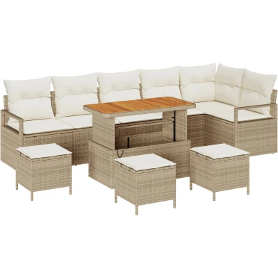 Afbeelding van vidaXL 10 delige Tuin Sofa Set met Kussens Beige Poly Rattan Acacia