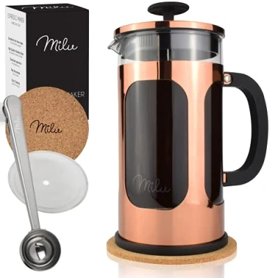 Afbeelding van Milu Franse Koffiepers french press cafetière 350ml 600ml 1L Glas handmatige koffiemachine Coffee make (Rosa, 1000ml (5 Kopjes)
