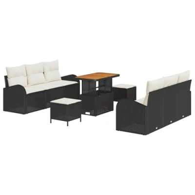 Afbeelding van vidaXL 9 Delige Tuin Sofa Set met Kussens Zwart Poly Rattan Acacia