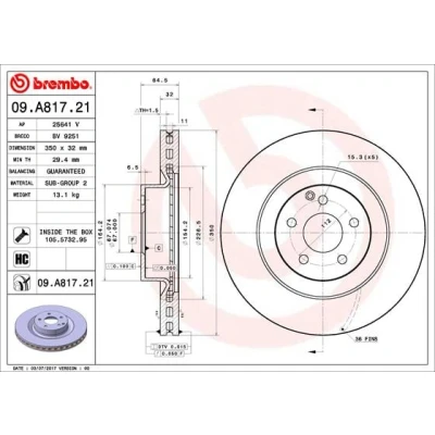 Afbeelding van Brembo Remschijf 09.A817.21