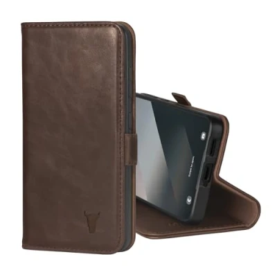 Afbeelding van TORRO lederen tas compatibel met Samsung Galaxy S25 5G 2025 premium portemonnee hoes standaard en kaartsleuven (Donkerbruin)