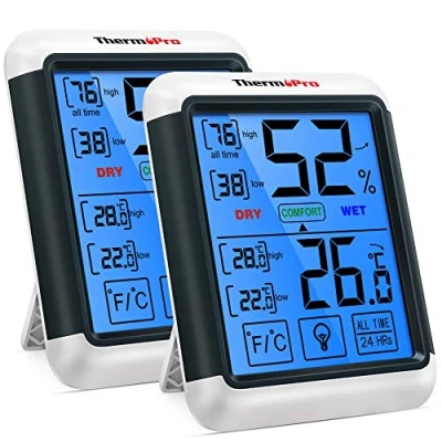Afbeelding van ThermoPro TP55 Digitale thermo hygrometer, voor binnen en buiten, temperatuur luchtvochtigheidsmeter met indicator binnenklimaatbeheersing, 2 delige set