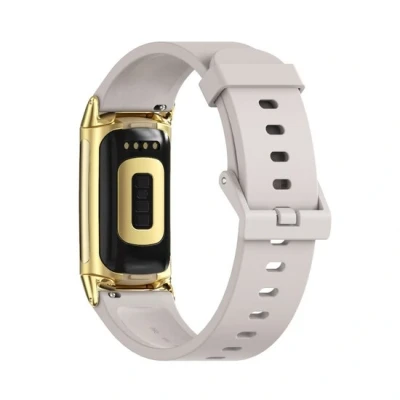 Afbeelding van FitBit Charge 5 &amp; 6 Extra soft siliconen bandje Lichtgrijs + gouden connector
