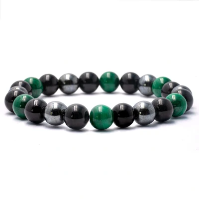 Afbeelding van Bixorp Gems Malachiet + Hematiet Onyx Edelstenen Armband 8mm / 20cm Triple Gemstone Handgemaakte Edelsteen