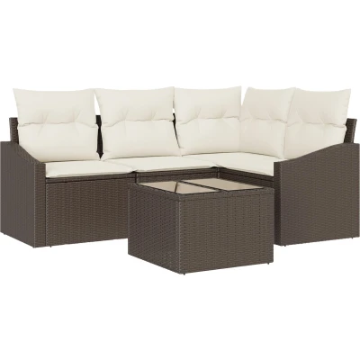 Afbeelding van vidaXL tuinbankset Set van 5 Crème, Bruin Synthetisch riet, Polyester