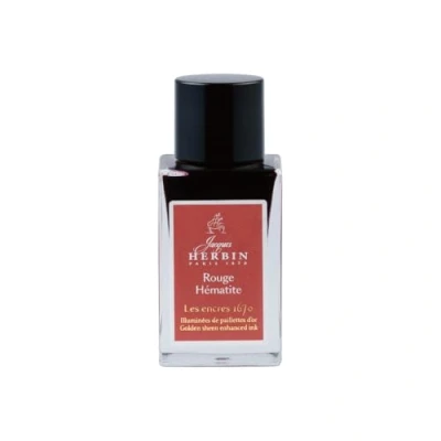 Afbeelding van Jacques Herbin 16026JT Een fles gouden glitterinkt voor vulpen, roller, glazen veer en penhouder, 15 ml, hematiet rood