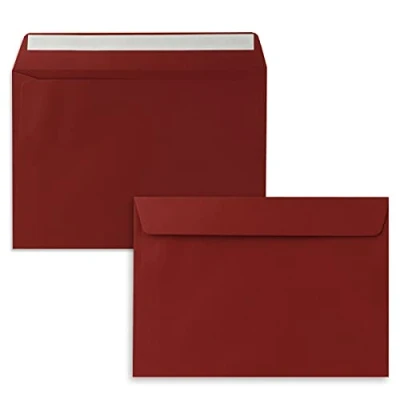 Afbeelding van 50 x enveloppen DIN C5 donkerrood (rood) 16,2 22,9 cm zelfklevend elegante voor grote uitnodigingen en kaarten verjaardag of bruiloft