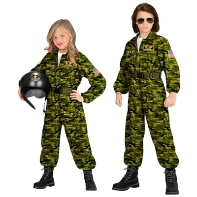 Afbeelding van Widmann Leger &amp; Oorlog Kostuum Straaljager Piloot Top Gun Kind Groen Maat 164 Carnavalskleding Verkleedkleding