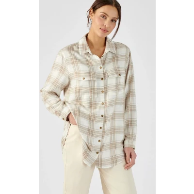 Afbeelding van Damart Lang hemd in geruwde ruitjesstof Dames Beige 38